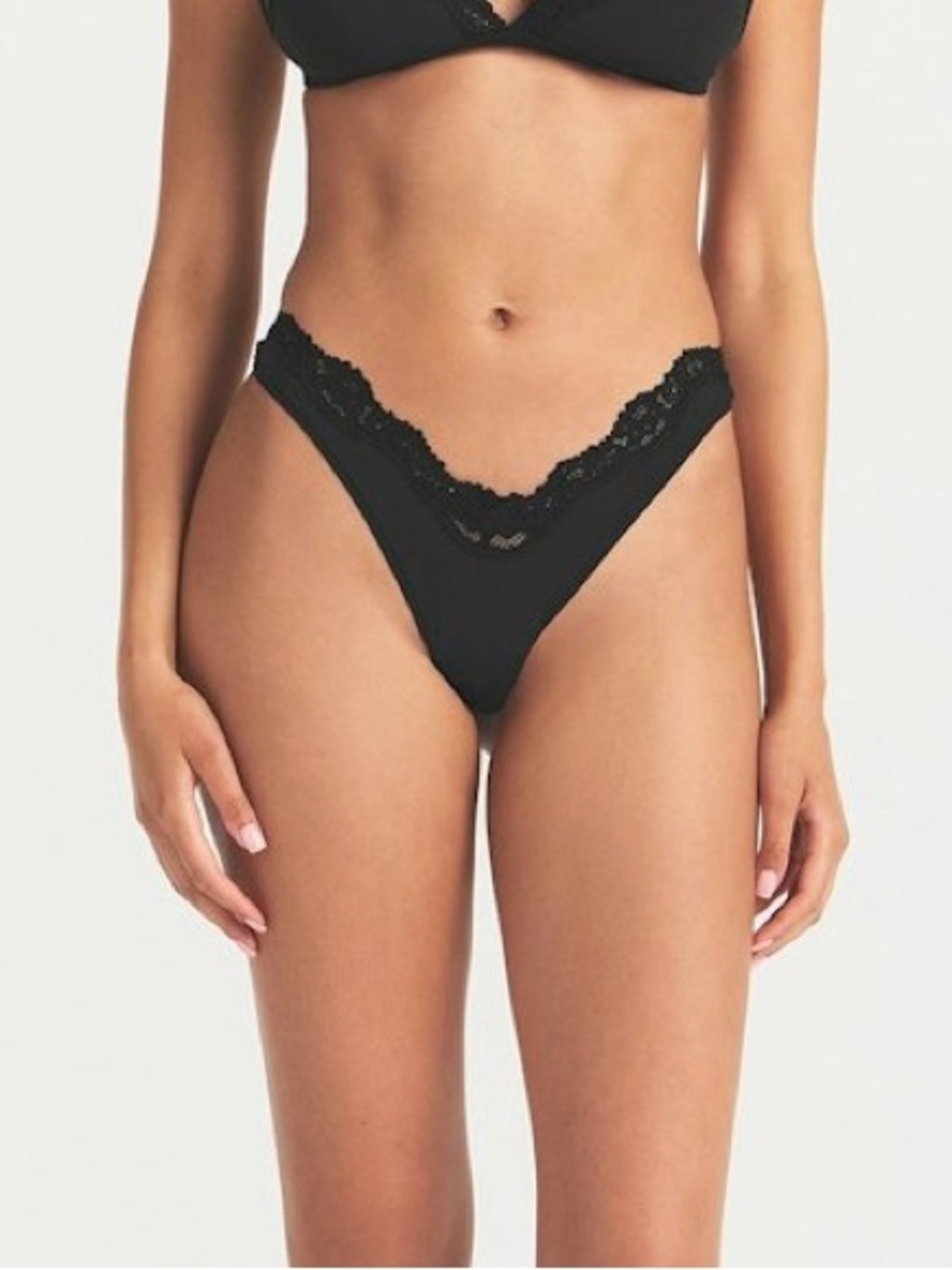 Skims size XL Dipped Thong -Lace Trim - Black